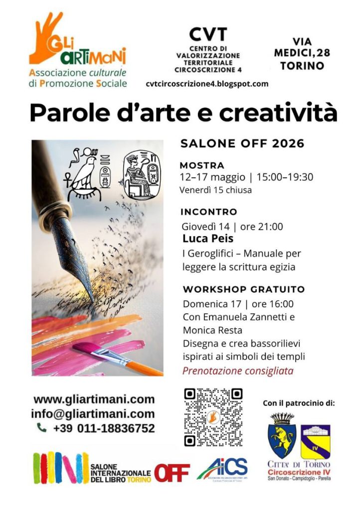 Locandina evento Parole d'arte e creatività Salone Off 2026 Torino Gli Artimani